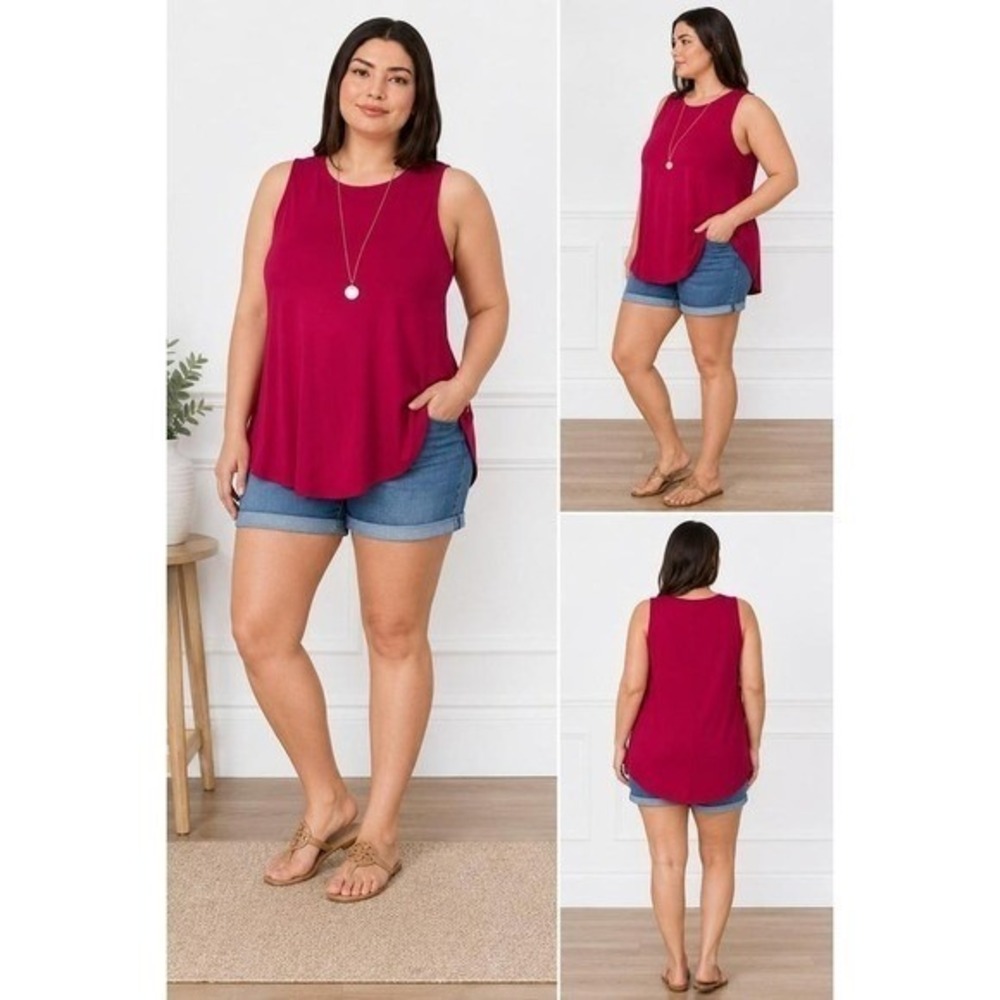 Women's Plus Tank Top Zenana Hi Low Rayon Burgundy 2X New With Tags